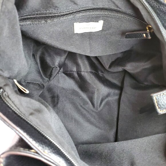 St. Johns Bay Black Faux Leather Tote Bag With Braided Handles & Tassel Accent - Picture 11 of 13